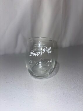 Happy Hour Stemless Wine Glass with White Logo